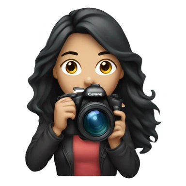 women photographer with long black hair and light skin holding a camera canon sticker