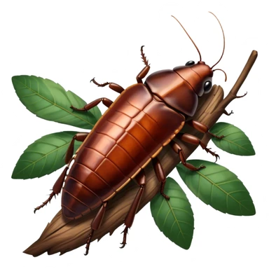 Giant Madagascar cockroaches perched on a branch, showcasing their large, shiny bodies and unique texture. The background includes soft lighting with a natural, leafy atmosphere. Transparent background. sticker