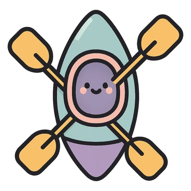 cute rowing kayak with paddle, side view, icon-color-outlined style, detailed shading, thin clean outlines, soft rounded features, pastel palette #98B5BC #B5B3C1 #C9A3C9 #E4C0CA #F7DCD1 #F7C0AA, Japanese pop art, sticker look, highly detailed, vector clarity, soft lighting, subtle shadows, transparent background sticker