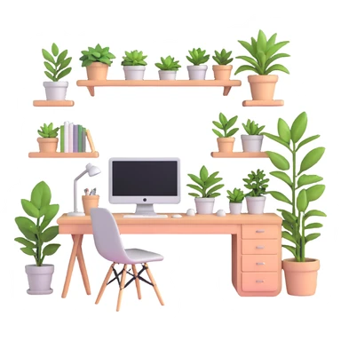 beautiful minimalist girl aesthetic bedroom with soft colors, organized desk, plants, and clean lines sticker