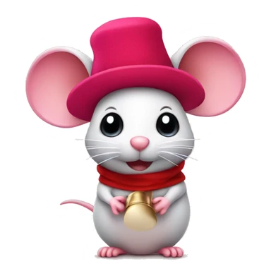 Pink mouse with red felt hat with a bell on the end sticker