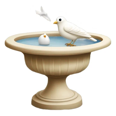 Vintage beige bird bath with a small white bird in courtyard  sticker