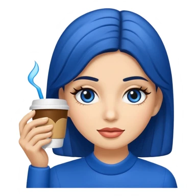 Memoji piel morena ojos cafés cabello largo color azul con esté 🖕🏻emoji sticker