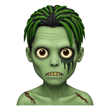 make a zombie boy emoji (headshot only) that has black dreads with green skin and some facial scars sticker