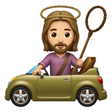 Jesus Christ driving out merchants with a whip, emoji style sticker