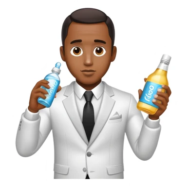 Diddy wearing a party outfit holding a bottle of  baby oil sticker