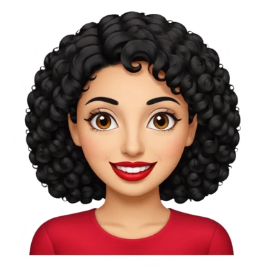 30 year old iranian woman very short curly black hair, big brown eyes, tanned skin, big smile, white teeth, pretty, stylish sticker