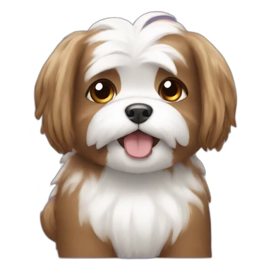 Shitzu brown and white smiling with long hair and pigtails  sticker