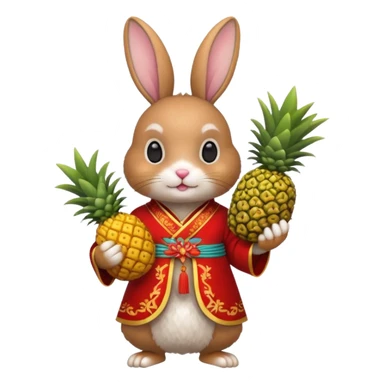 rabbit, wearing chinese ancient red custome, with pine apple,  sticker