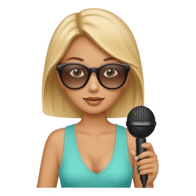 woman with summer clothes and sun glasses holding microphone sticker
