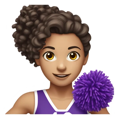 Caucasian cheerleader with dark brown curly hair, holding up purple Pom-poms sticker