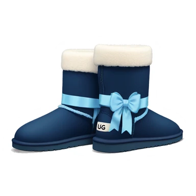 navy blue Ugg boot with light blue ribbon bow sticker