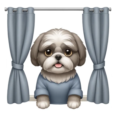 cute all grey shih tzuh behind window shades pulling them open with one paw and peeking through them sticker
