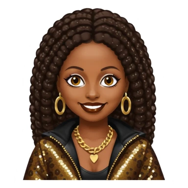 Foxy Brown, Rapper with dark brown hair, black sequin outfit sticker
