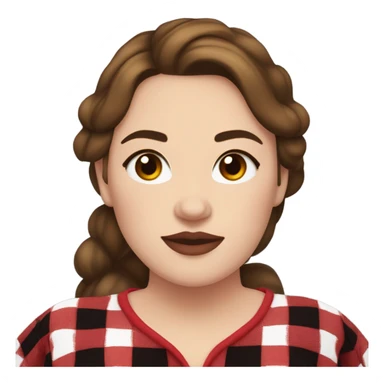 Plus size woman with brown hair and brown eyes wearing red and black buffalo plaid pjs. White skin. sticker