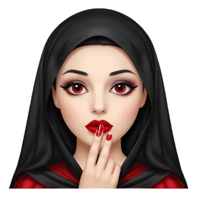 Female figure lifting sheer black veil from her lips, forbidden intimacy sticker