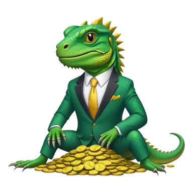 capitalist iguana in suit lying resting on coins sticker