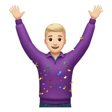 hombre sonriendo saltando con los brazos hacia arriba saltando, con explosivos, confites volando, sticker