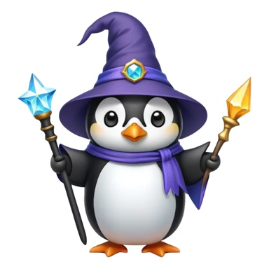 Penguin wizard with magical wand and wizard hat sticker