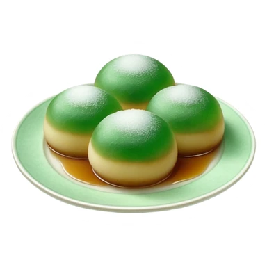four green spherical warabi mochi on the plate sticker