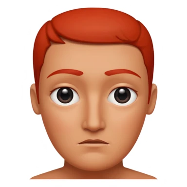 Una figura roja con cabeza cuadrada y cuerpo de rectángulos con cara con dos ojos negros como puntos y cejas preocupadas sin boca y que tenga como una especie de polvo café en la cabeza sticker