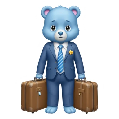 Care bear with a suit and a suitcase sad in the metro sticker