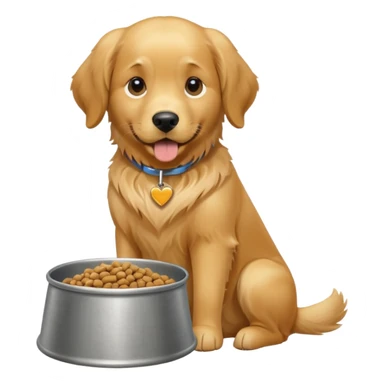 dog with dog food in bowl in front of him, wagging tail sticker