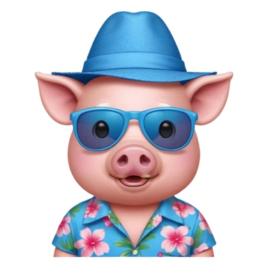 Pig with blue aloha shirt, birthday hat, sunglasses sticker
