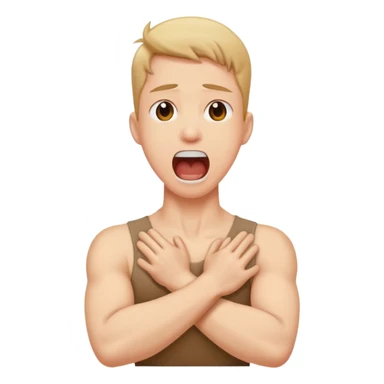 Arms crossed holding neck screaming sticker