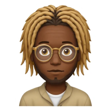  black dark skin to brown male with dreads that are medium short with honey blond on one dyed one parted side  of his hair wearing clear glasses  sticker