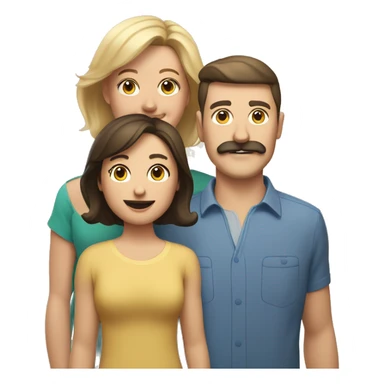 Caucasian family of brunette mother, brunette father with mustache, and sandy blonde son no facial hair sticker