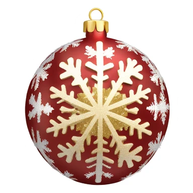 Create a smiley face of a Christmas tree toy in the form of a ball with patterns of snowflakes or stripes. The color of the ball is gold, red or silver to match the Christmas theme sticker