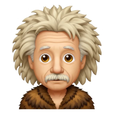 Albert Einstein as a caveman with wild hair, emoji style sticker