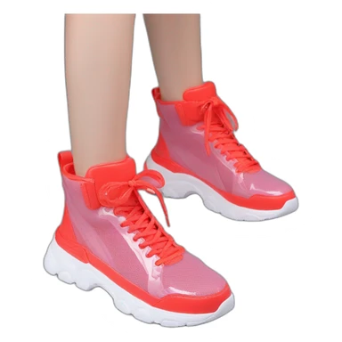 Ribber-trimmed mesh pvc sneakers crimsom sticker