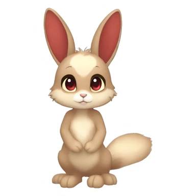 Cute, Chibi, Kemono-style, Anthro, Fur-Sona, Dark-Brown, Normal-type-Ground-type Tan-Rabbit-Fakémon with Dark-Red eyes, beige belly, beige paws, beige feet, beige freckles, full body sticker