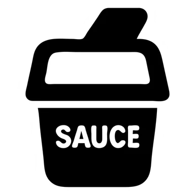A sauce in a fast food packaging with a yellow background sticker