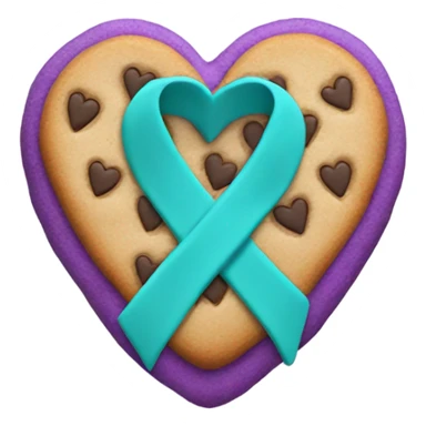 Heart cookie with teal purple awareness ribbon sticker