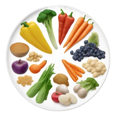 a large white round plate of realistic healthy food sticker