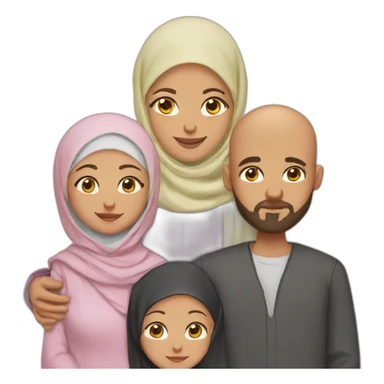 Muslim family with bearded and bald father , mother wearing hijab, two boys and a new born daughter sticker