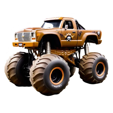 Monster Mutt - Monster Jam (Model Year: 2021) (Iconic colour: Brown with dog features) - A unique monster truck with playful, dog-inspired design cues. The vehicle is painted in warm brown tones and features subtle dog motifs (such as a stylized snout or ear shapes). It should blend the rugged power of a monster truck with quirky, endearing canine features. sticker