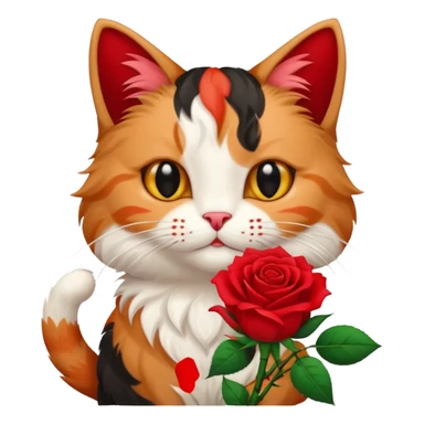 tricolor cat holding a rose sticker