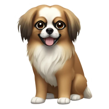 Tibetan Spaniel. It has a brown face, large black eyes, and its fur is white and fluffy. sticker
