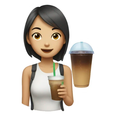an asian girl drinking a cup of iced coffee in the summer sticker