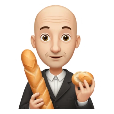 Generate me a bald Jewish man with a big nose holding a baguette sticker