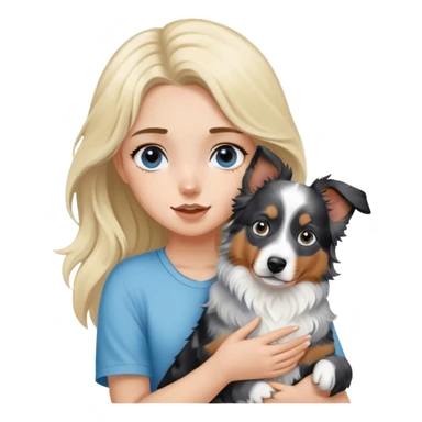 Blonde girl holding two australian shepherds (one black tri and one blue merle) sticker