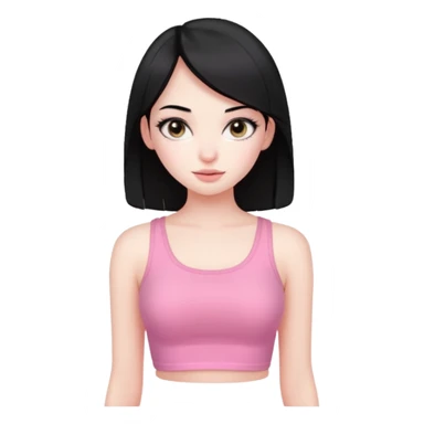 Cute girl with black hair straight with pale skin and with pink crop top coquette sticker
