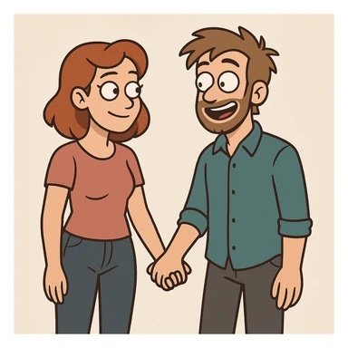 a couple holding hands, modern cartoon style sticker