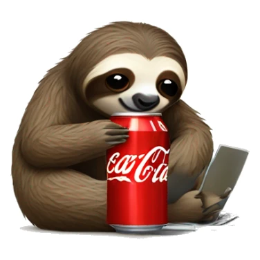 tired sloth with coca cola can and laptop sticker