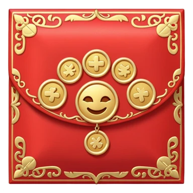 Chinese red envelope (hongbao), lucky money packet with gold details, emoji style sticker