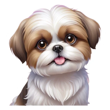 Cinematic Cute Shih Tzu Portrait Emoji, Head playfully tilted with large, sparkling eyes and a fluffy, endearing fur in gentle, pastel tones, simplified yet irresistibly charming, highly detailed, glowing with a warm, cuddly radiance, high shine, radiating affectionate and joyful energy, styled with a soft, playful outline, capturing the essence of a cute Shih Tzu that seems destined to charm everyone in its path! sticker